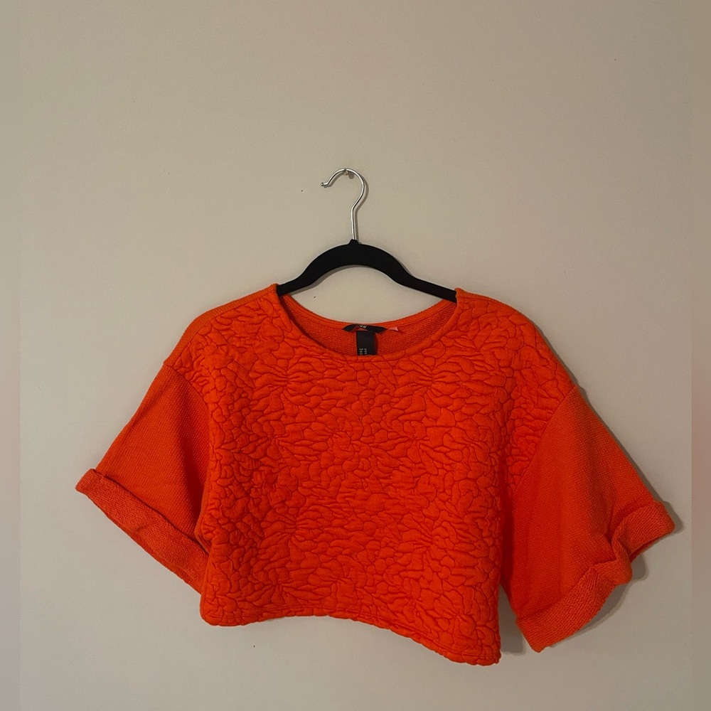 H&M Orange Oversized Sleeve Crop Sweater